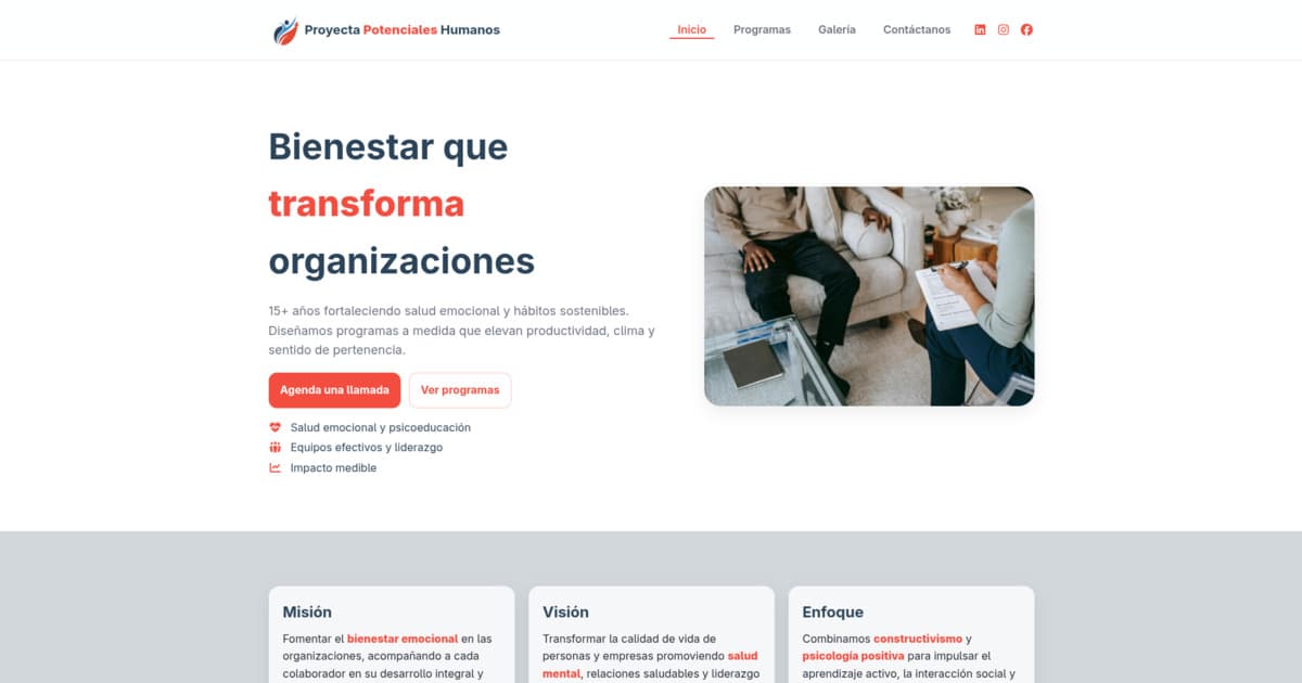 Sitio web de Proyecta Potenciales Humanos